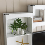 Loomie 104" W Wall Unit TV Stand with Storage for TVs up to 80", Large Farmhouse Wall Unit Entertainment Center with Bridge & Bookshelves, Tall TV Console Table Media Center for Living Room (White) Loomie