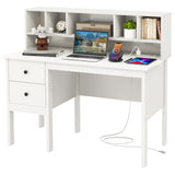 Tangkula White Desk with Drawers & Hutch, Modern Home Office Desk Writing Study Desk with Charging Station, Laptop Desk with 5 Storage Compartments, Computer Workstation Makeup Vanity Desk Tangkula