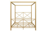 DHP Rosedale Metal Canopy Bed Frame with Four Poster Design and Geometric Accented Headboard and Footboard, Underbed Storage Space, Queen, Gold DHP