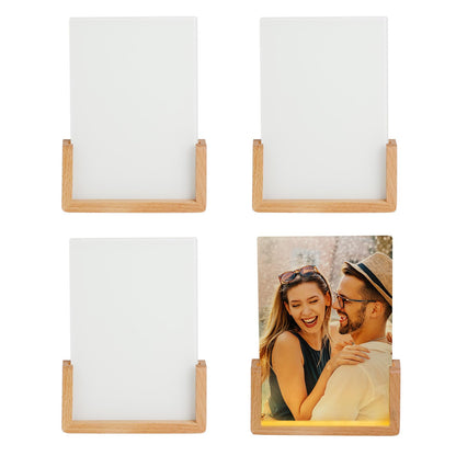 PYD Life 4 Pack Sublimation Night Lights Blanks LED Glass Photo Frames Panels White 5" x 7" with Warm Light,with Wood Stand for Heat Press Machine Printing