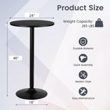 Furniga 24” Round Top Pub Bar Table, 40” Height Cocktail Table w/Metal Base & MDF Tabletop, Modern Circular Bistro High Table for Dining Room Living Room Kitchen Restaurant Home Bar, Black (1) Furniga