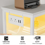 Furnulem Tall Nightstand with 5 Fabric Drawers, White Dresser for Bedroom with LED Lights and Charging Station, Vertical Bedside Table for Hallway, Entryway, Wood Top, Living Room Furniture Furnulem