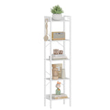 Hzuaneri Bookshelf, Book Shelf, Industrial Bookcase with 2 Hooks, Coner Shelf Storage Organizer for Home Office, Living Room, Bedroom, Kitchen, 5-Tier White BC10513W Hzuaneri