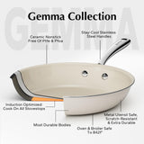 Redchef Nonstick Frying Pans Set, Ceramic Pan Skillet, Non Toxic Pans for Cooking, 8" 9.5" 11" Ceramic Frying Pan Set PFAS & PTFE & PFOA Free with Stay Cool Handle, Dishwasher & Oven Safe, Beige White Redchef