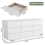 Gyfimoie 9 Drawer Dresser with Power Outlet, Floating White Dresser Chest of Drawer with LED Light,Modern Double Wide Drawer Organizer Cabinet for Bedroom,Living Room (9 Drawer-White) Gyfimoie