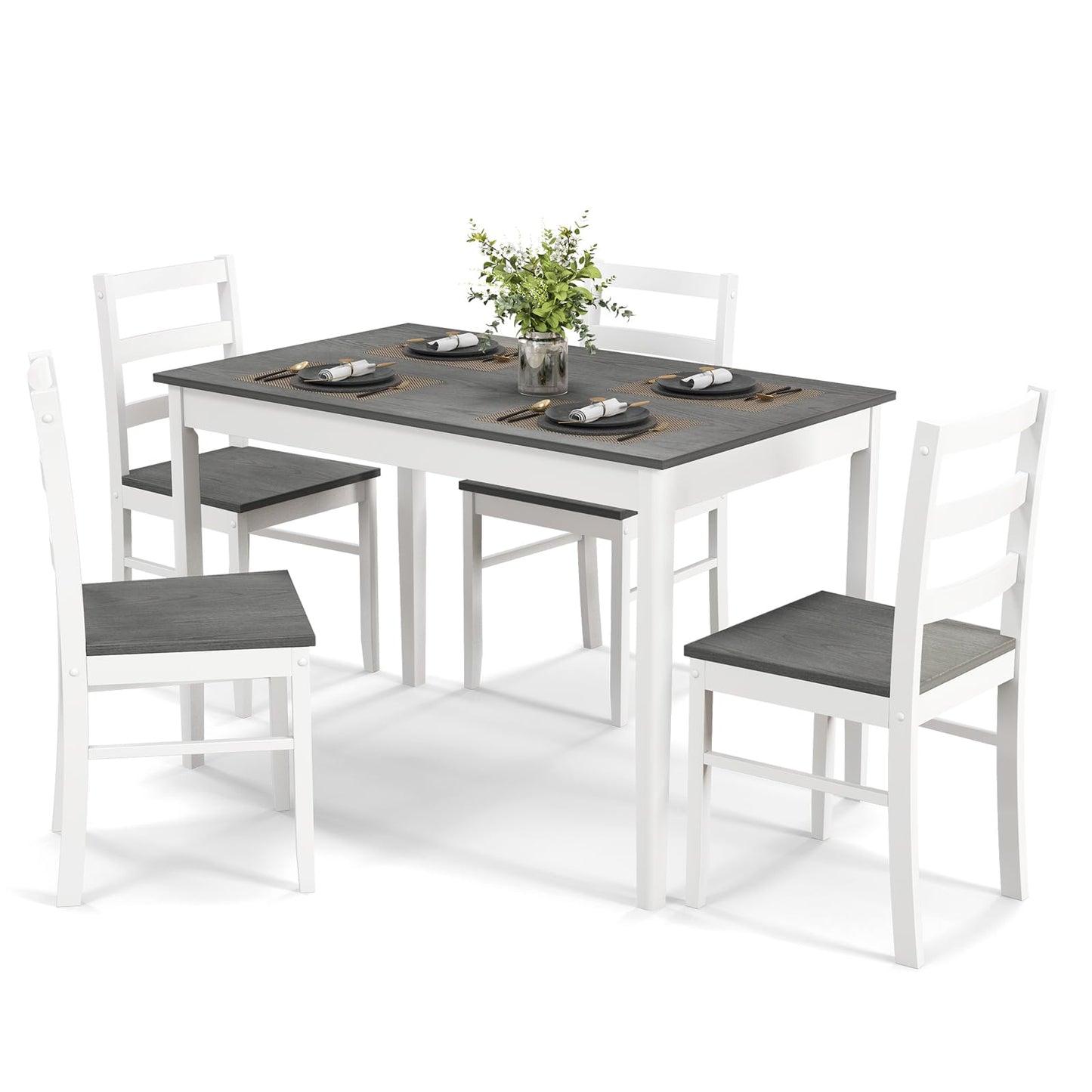 GOFLAME 5 Piece Dining Table Set for 4, Farmhouse Kitchen Table and 4 Chairs with Rubber Wood Legs, Space-Saving Wooden Dinette Set for Small Space, Dining Room, Breakfast Nook, Grey+White - WoodArtSupply