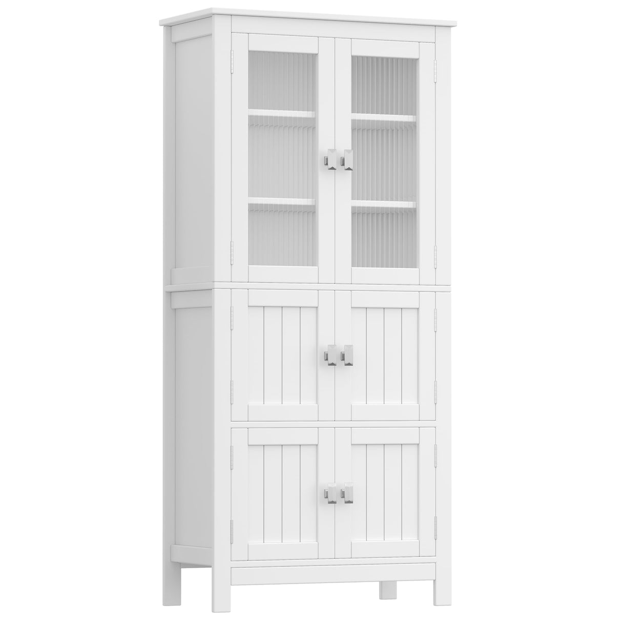 Akxomel 53.1" Tall Bathroom Storage Cabinet with 6 Doors and Adjustable Shlef, Bathroom Organizers and Storage, Linen Cabinet, Cupboard for Living Room, Kitchen, Entryway, White Akxomel
