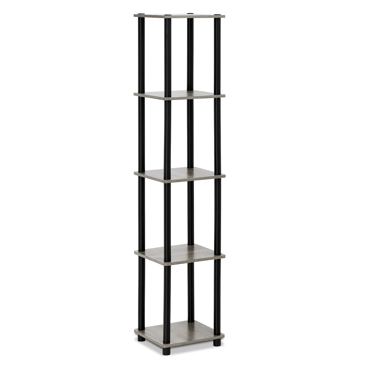 FURINNO Turn-N-Tube 5-Tier Corner Square Rack Display Shelf, Round, French Oak Grey/Black Furinno