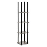 FURINNO Turn-N-Tube 5-Tier Corner Square Rack Display Shelf, Round, French Oak Grey/Black Furinno