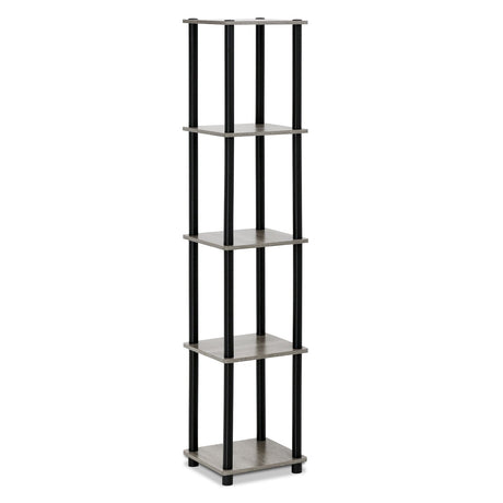 FURINNO Turn-N-Tube 5-Tier Corner Square Rack Display Shelf, Round, French Oak Grey/Black Furinno