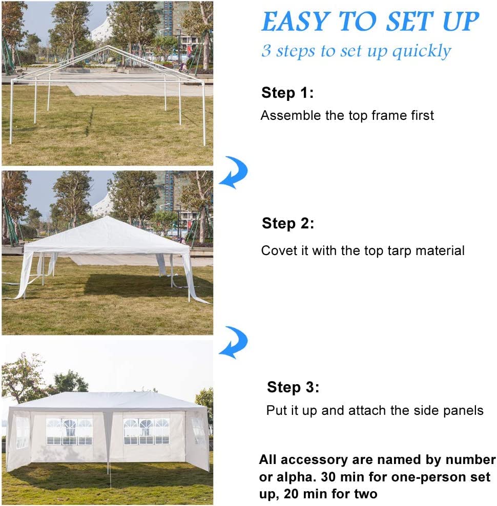 KepooMan 10' x 20' Outdoor Gazebo Canopy Waterproof Party Tent Wedding Canopy with Removable Sidewalls & Brighter Church Windows - WoodArtSupply