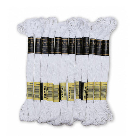 UMC STAG Pack of 12 Premium Embroidery Thread | 100% Egyptian Cotton Premium Skeins | Cross Stitch Embroidery Floss | Oeko TEX Certified Stranded Cotton | Ideal for Arts & Crafts (White-12) UMC STAG