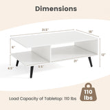 GOFLAME Wood Coffee Table, 2-Tier Mid Century Modern Center Table with 2 Open Storage Compartments & Metal Legs, Rectangular Accent Tea Tables for Living Room, Home Office, Apartment, White GOFLAME