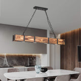 Maxax 4 Lights Kitchen Island Lighting, Led 4000K Farmhouse Linear Chandelier for Dining Room Pool Table Pendant Light Fixture, Rustic Wood Grain Finish, 39.3'' Industrial Pendant Light, Bulb Include Maxax