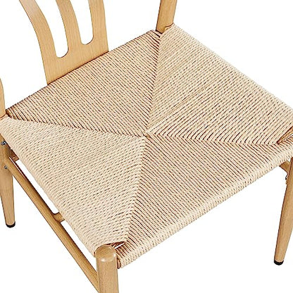 Yaheetech Weave Dining Chairs Weave Arm Chairs Set of 4 Mid-Century Modern Chair Dining Room Chairs Metal Frame Accent Chair Rattan Dining Chairs Weave Hemp Seat, Wood Color - WoodArtSupply