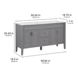 Spring Mill Cabinets Vadin 60 Inch Double-Sink Bathroom Vanity with White Top, 2 Soft-Close Drawers, 2 Cabinets, 60.5" W x 18.75" D x 35.43" H, Sterling Gray Spring Mill Cabinets