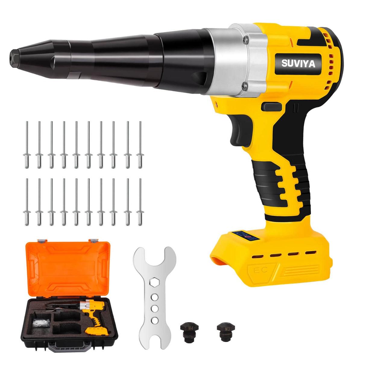 SUVIYA Cordless Rivet Gun Compatible with Dewalt 20V Max Battery(No Battery), Electric Rivet Gun Kit with a kitbox, Brushless Blind Riveter Tool Kit for 1/8", 5/32", 3/16" Rivets SUVIYA
