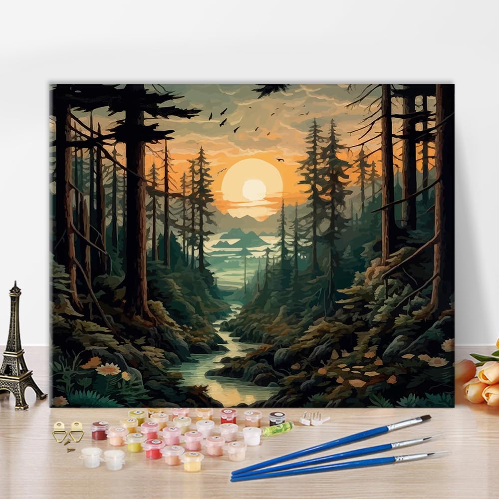 TUMOVO Paint by Number for Adults Canvas Forest Landscape Adult Paint by Number Kits Adults' Paint-by-Number Kits DIY Painting for Adults Paint by Number Arts Craft for Home Decor, 16 x20 Inch TUMOVO
