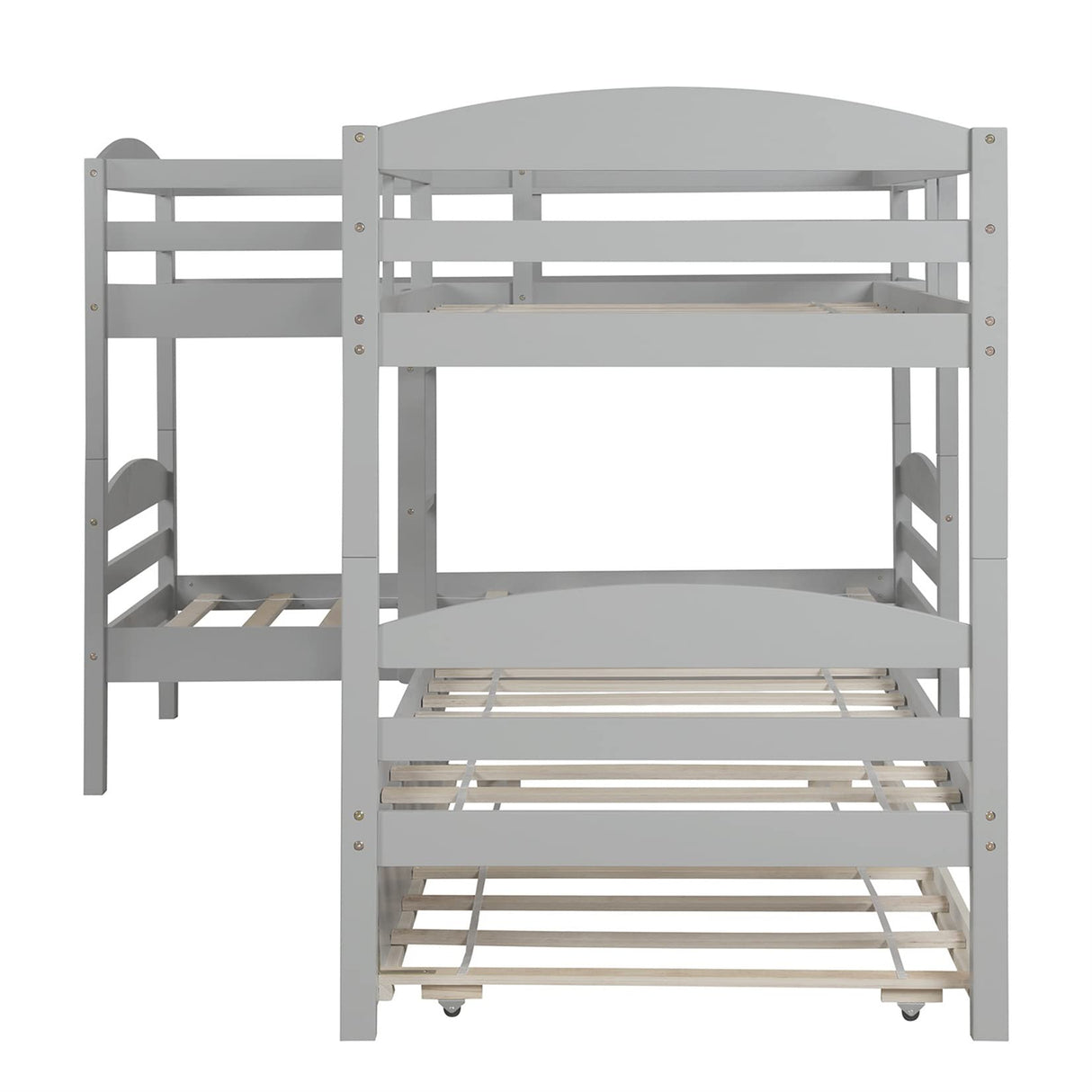 Bellemave L-Shaped Quad Bunk Bed with Trundle, Twin Over Twin, Gray, 4 Beds Bellemave