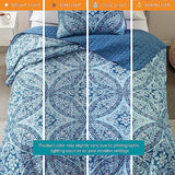 Comfort Spaces Reversible Quilt Set-Vermicelli Stitching Design All Season, Lightweight, Coverlet Bedspread Bedding, Matching Shams, Twin/Twin XL (66 in x 90 in), Gloria Damask Aqua 2 Piece Comfort Spaces