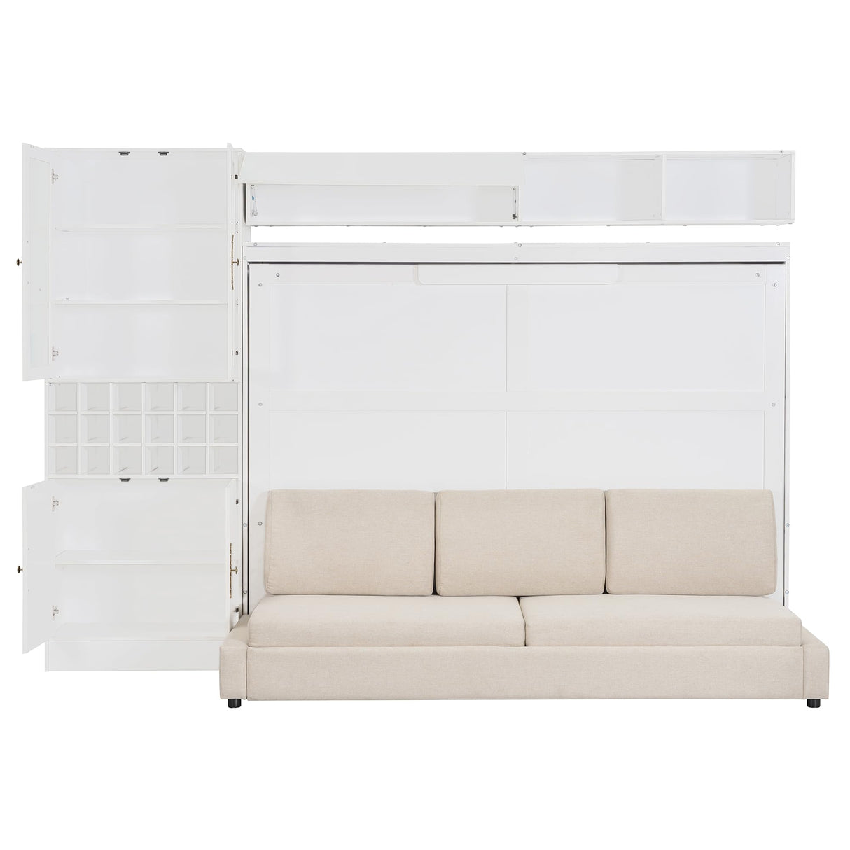 Harper & Bright Designs Queen Size Murphy Bed, Wall Bed with Sofa, Shelves USB & Light, White Harper & Bright Designs