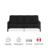 DHP Harlow Metal Arm Futon, Full Size Black Frame with 6" Grey Microfiber Mattress DHP