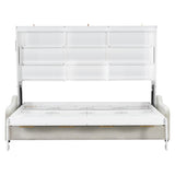 Merax Queen Size Murphy Bed with Storage Shelves and Light, Wooden Wall Bed Cabinet with Folding Sofa for Guest Room,Living Room and Bedroom Merax