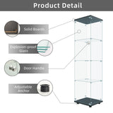 LFT HUIMEI2Y Glass Display Cabinet 4-Shelf with Door and Lock, Curio Cabinets Upgraded Quick-Install Style Tempered Glass Floor Standing Bookshelf for Bedroom, Living Room 65”x 17”x 14” Black LFT HUIMEI2Y