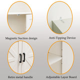 RWYHG 70in Tall Bookshelf 6 Tier Bookcase with Barn Doors and Adjustable Shelf, White Farmhouse Book Shelves with Storage Cabinet RWYHG