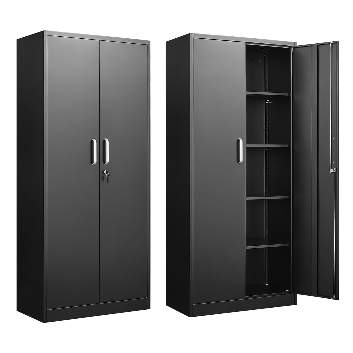Approgreent Metal Storage Cabinet with Adjustable Shelves, Garage Cabinet with 2 Lockable Doors, Garage Storage Cabinet, Kitchen Pantry Cabinet - 71'H, Black Approgreent