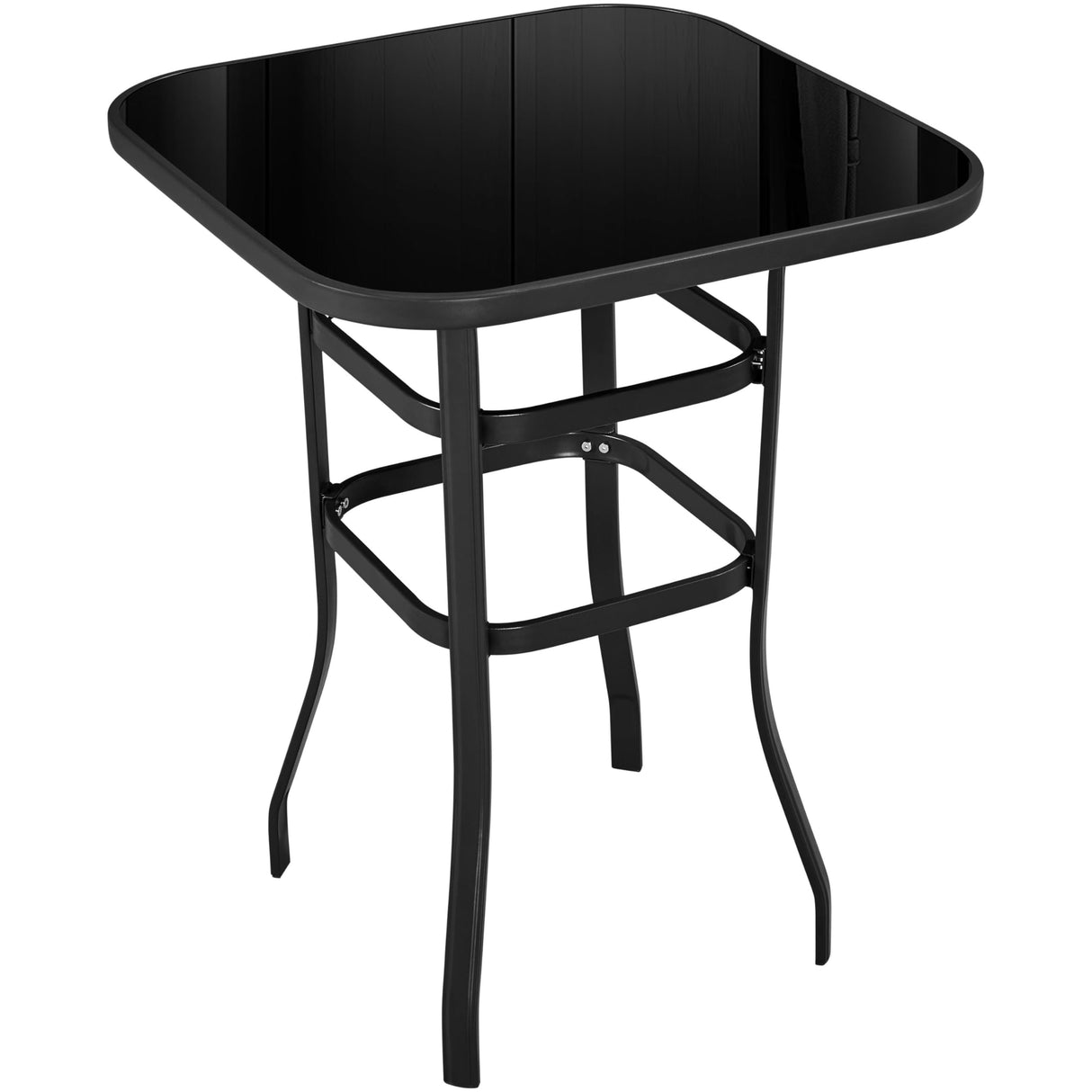 Yaheetech Metal Frame Patio Bar Table Tempered Glass, Height High Top Outdoor Pub Height Bistro Square Glass Side Table for Balcony Backyard Poolside, Black Yaheetech