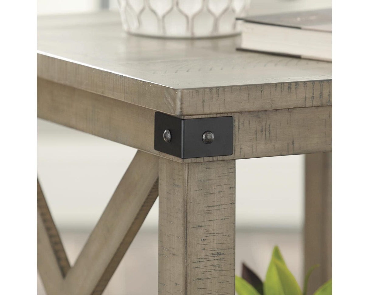 Signature Design by Ashley Aldwin Farmhouse Square End Table with Crossbuk Details, Light Brown Signature Design by Ashley