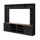 Ball & Cast Wall Unit Entertainment Center with Bookshelves for TVs up to 80",Modern TV Stand Media Center Console W/Display Cabinets,Tempered Glass Doors and Adjustable Shelves,for Living Room,Black Ball & Cast