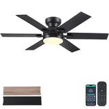 Goniyado 52" Low Profile Ceiling Fans with Lights and Remote,Black Outdoor Ceiling Fans with Quiet DC Motor, Dimmable 6 Speeds Reversible,Modern Flush Mount Light Fans for Living Room Patio Kitchen Goniyado