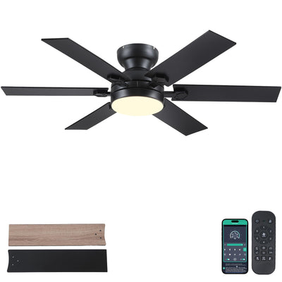 Goniyado 52" Low Profile Ceiling Fans with Lights and Remote,Black Outdoor Ceiling Fans with Quiet DC Motor, Dimmable 6 Speeds Reversible,Modern Flush Mount Light Fans for Living Room Patio Kitchen