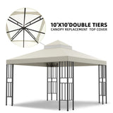 Sumfaller 10x10 FT Gazebo Replacement Canopy Top Cover Double Tiered Canopy Top Cover for Patio Garden Outdoor BBQ Roof Cover Grill Shelter (Beige) WoodArtSupply