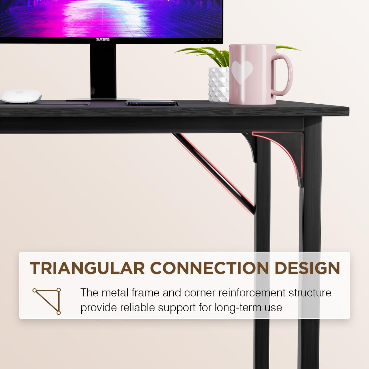 PayLessHere 47 inch Computer Desk Gaming Desk Multi-Function Writing Table Student Art Modren Simple Style PC Wood and Metal Desk Workstation, Black PayLessHere