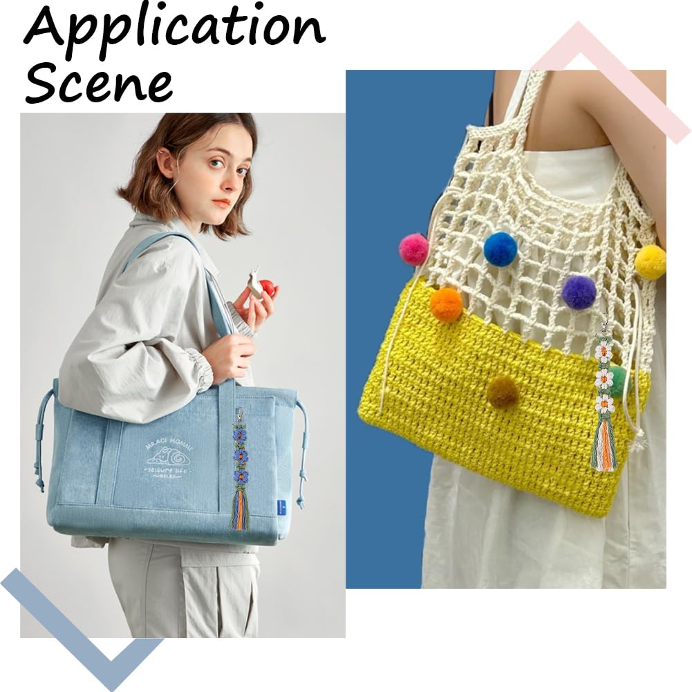 SUNNYCLUE 6 Sets Keychain Making Kits Macrame Keychain Kit Daisy Flower Keychain with Instruction Boho Tassel Keychains Flowers Macrame Kits for Beginners Adults Handbags DIY Hanging Ornament Decor SUNNYCLUE