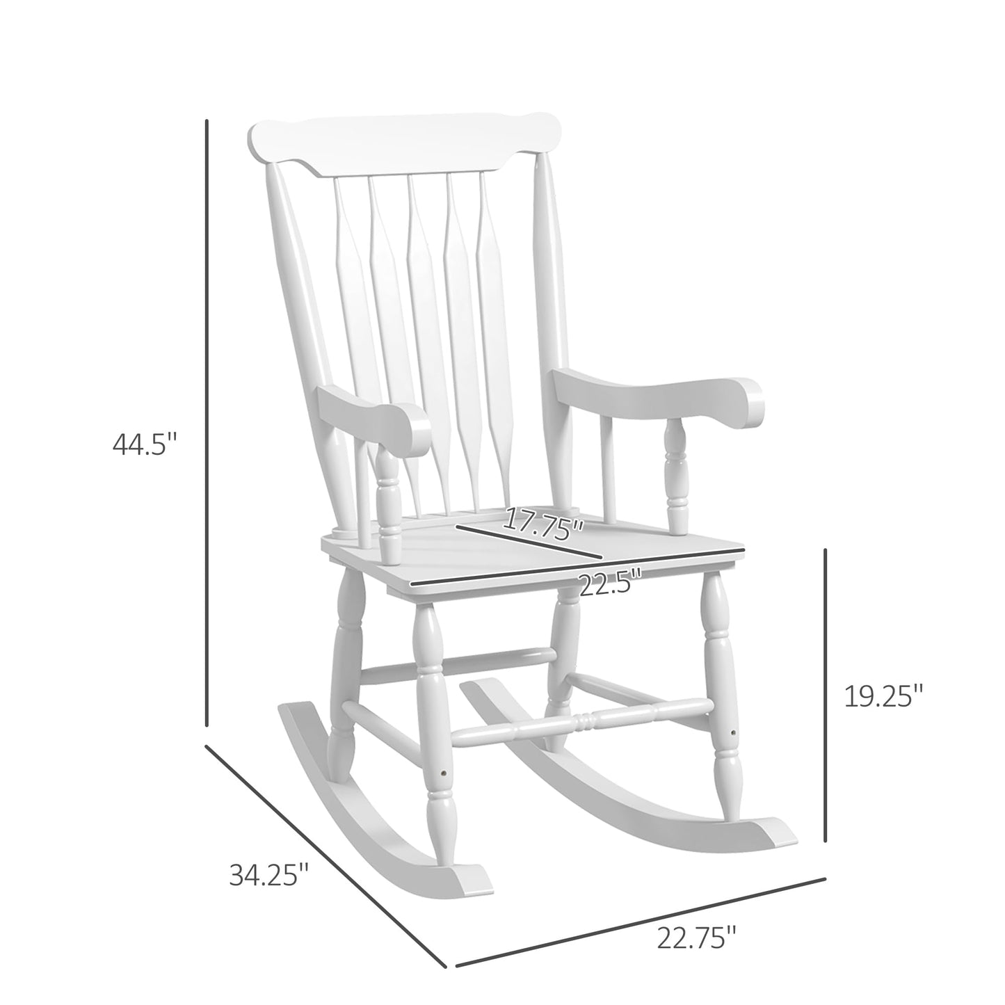 Outsunny Outdoor Wood Rocking Chair, 350 lbs. Porch Rocker with High Back for Garden, Patio, Balcony, White - WoodArtSupply