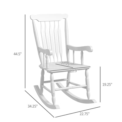 Outsunny Outdoor Wood Rocking Chair, 350 lbs. Porch Rocker with High Back for Garden, Patio, Balcony, White - WoodArtSupply