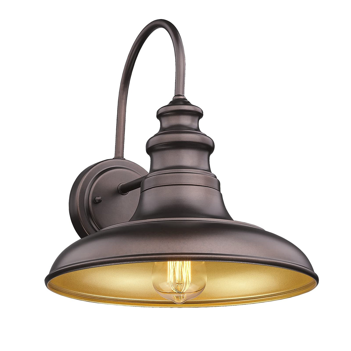 Diyel Outdoor Barn Light Fixture Farmhouse Wall Mount Light Wall Sconce Exterior Wall Lighting Fixture Industrial Bronze Finish Lantern for Porch with Gold Interior, 1Pack, RZ004 ORB Diyel