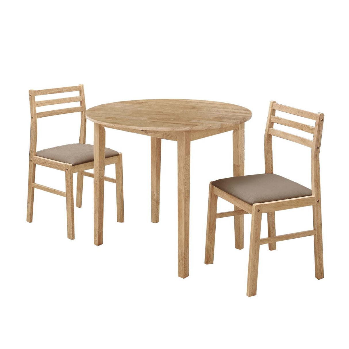 Coaster Home Furnishings 3-Piece Round Wood Dining Room Set Drop Leaf Extension Table Ladder Back Side Chairs Upholstered Seat Cushions Beige and Natural 130006 Coaster Home Furnishings