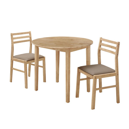 Coaster Home Furnishings 3-Piece Round Wood Dining Room Set Drop Leaf Extension Table Ladder Back Side Chairs Upholstered Seat Cushions Beige and Natural 130006 - WoodArtSupply