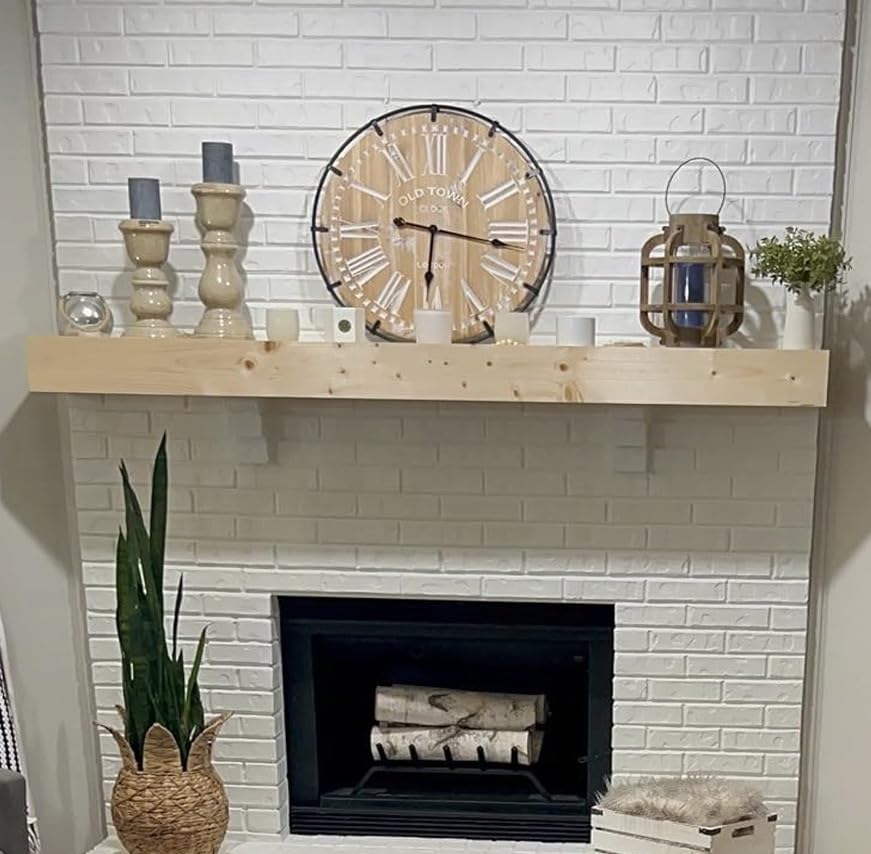 MODE HOME Large Farmhouse Wall Clock, 24 Inch Rustic Wooden Wall Clock Decorative with Metal Circle and Engraved Numerals, Silent Battery Operated for Kitchen Bedroom Living Room Fireplace Mantel MODE HOME