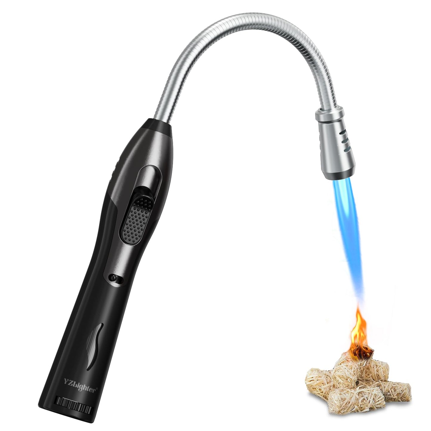 YZLighter Butane Lighter Torch Long Lighter for Grill Fireplace, Refillable Lighter Windproof with Visual Fuel Window Flexible Extra Long Torch Lighter for Camping BBQ Candles (No Butane Included)