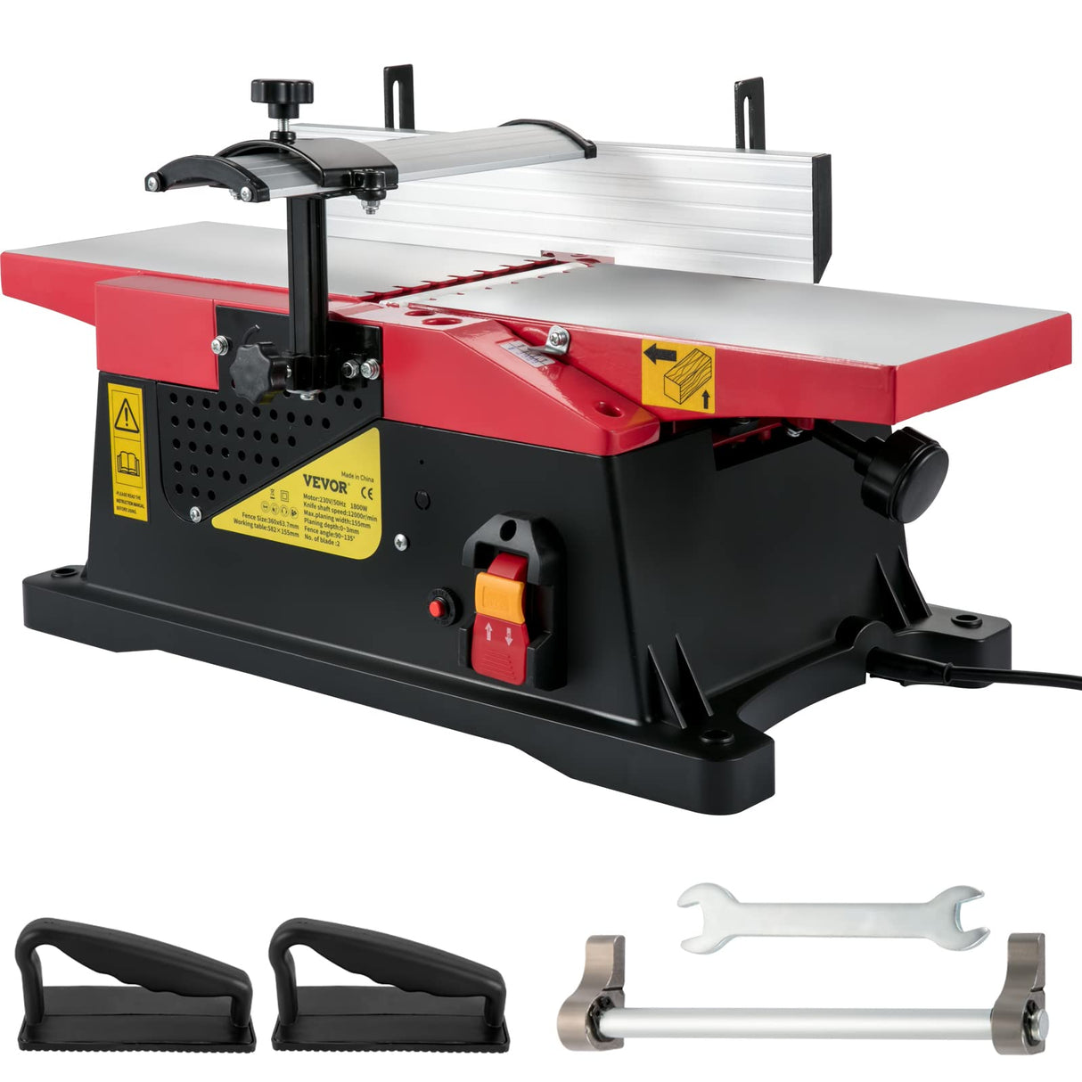VEVOR Woodworking Benchtop Jointers 6inch with 1650W Motor,Heavy Duty Benchtop Planer Precise Cutterhead 2000rpm,2 Push Blocks Fence Depth Scale,Large Aluminum Work Table for Woodworking VEVOR