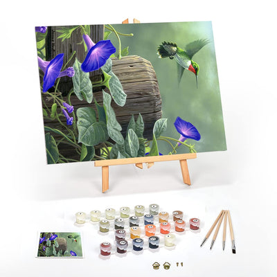 Ledgebay DIY Paint by Numbers Kit for Adults Framed Canvas Beginner to Advanced Paint by Numbers Kit, Kits Include Acrylic Paint Set, Brushes & Tabletop Easel (Hummingbird 12" x 16" Framed)