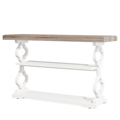 Tribesigns Farmhouse Console Table, 55 inch Rustic Entryway Sofa Table with Storage Shelves, 3 Tier Wood Long Accent Entry Table for Hallway, Entrance, Living Room, Foyer, Grey and White - WoodArtSupply