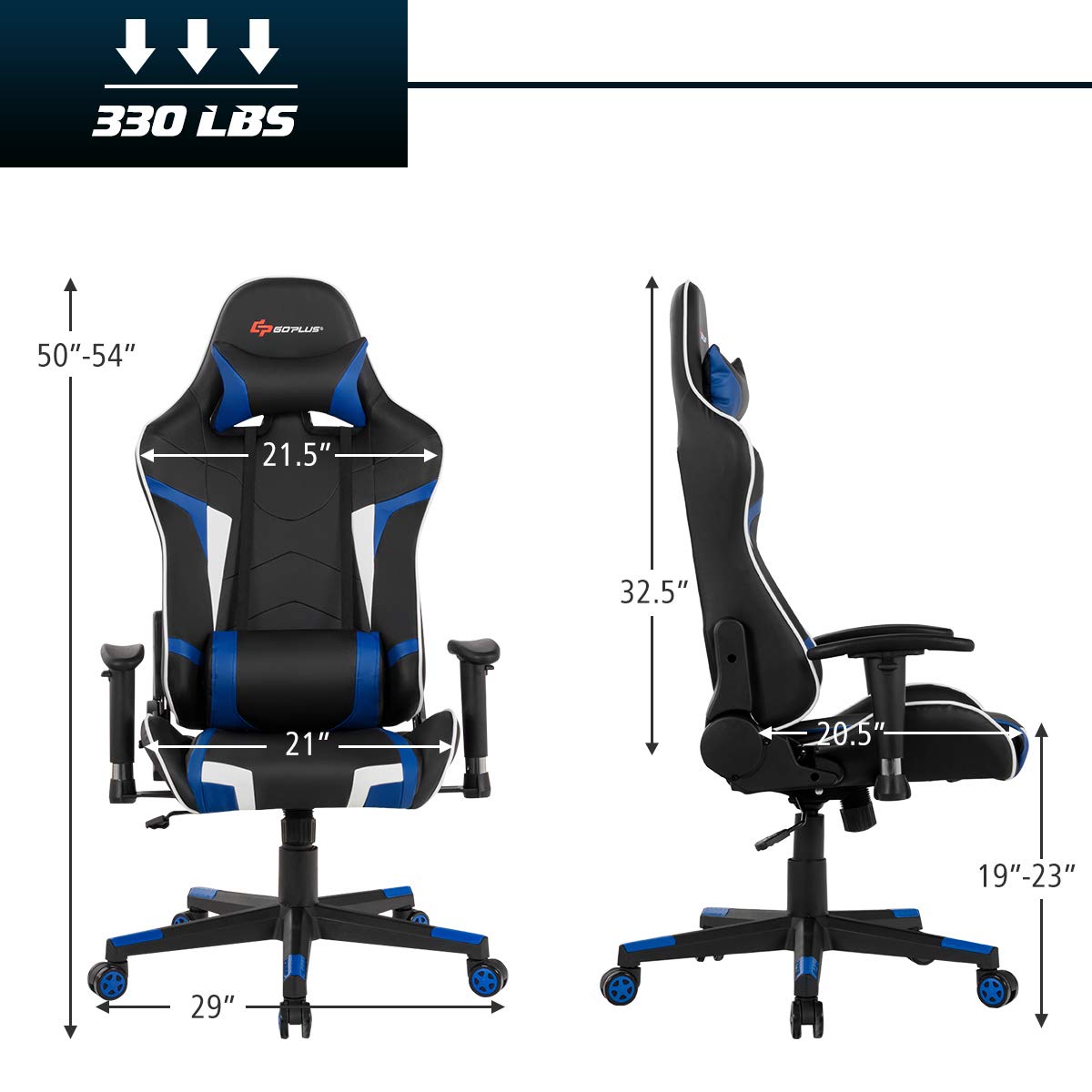 Goplus Gaming Chair, Massage Office Chair Computer Gaming Racing Chair, High Back PU Leather Adjustable Arms Headrest Ergonomic Reclining Game Chair, Rolling Swivel Executive Chair Goplus