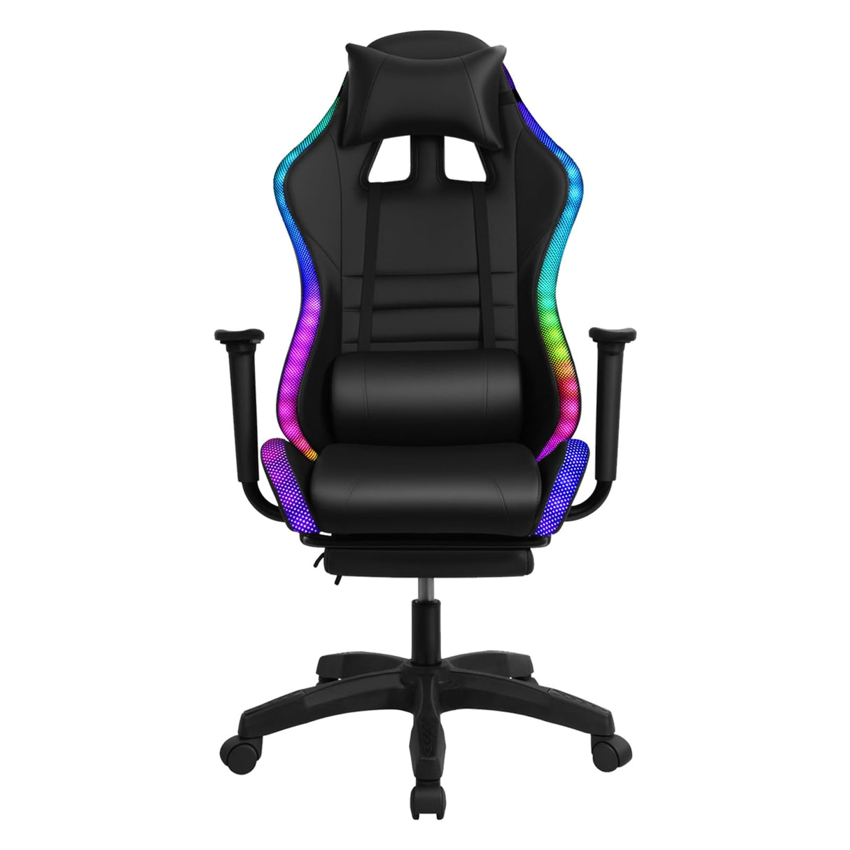 gihusrzx Gaming Chair with Two Bluetooth-Compatible Speakers, Office Executive Chair with Retractable Footrest, Multiple RGB LED Light Modes 360 Degree Rotation Game Chair, 350lbs Load Red gihusrzx
